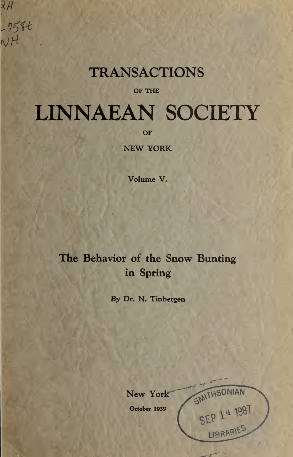 LSNY Transactions V. 5, 1939