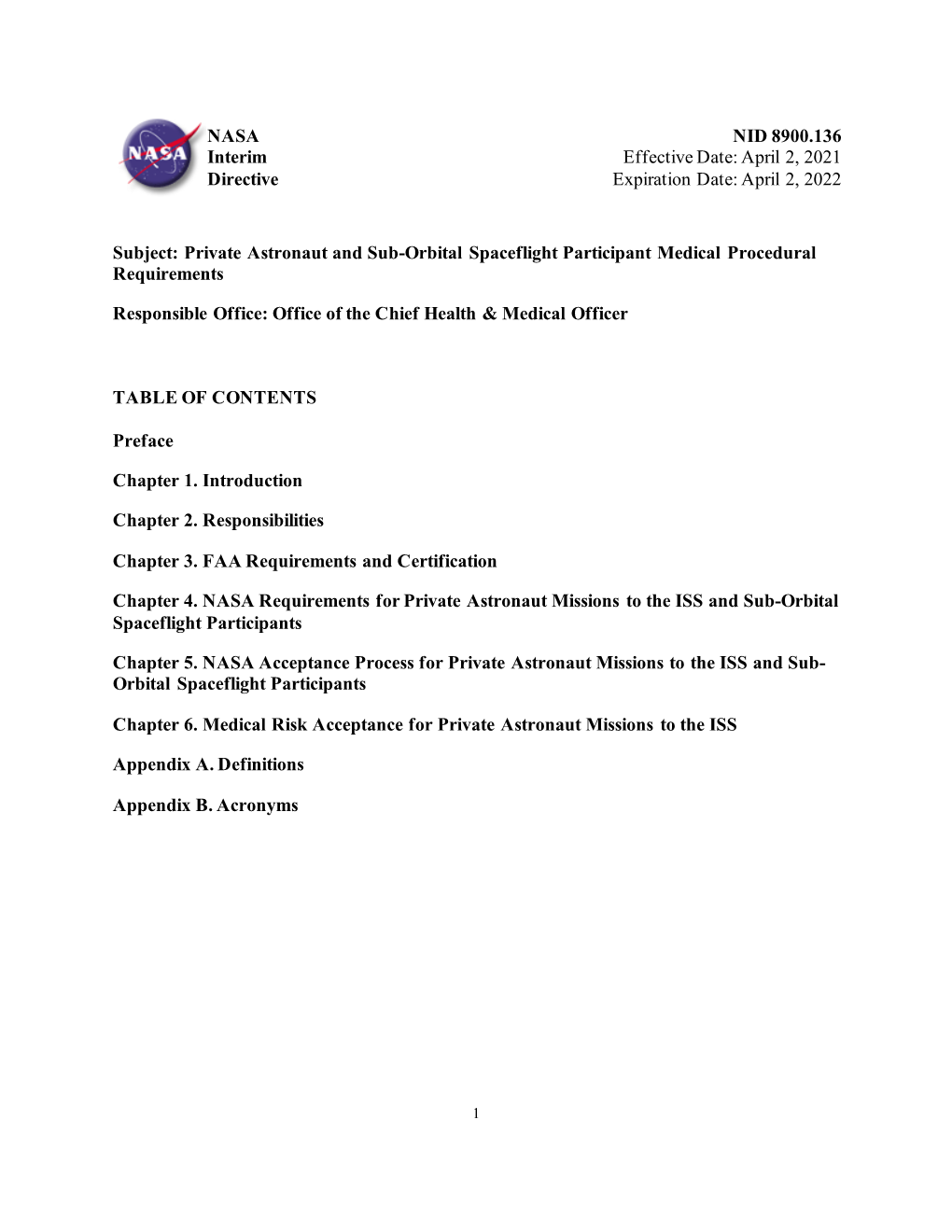 Private Astronaut and Sub-Orbital Spaceflight Participant Medical Procedural Requirements