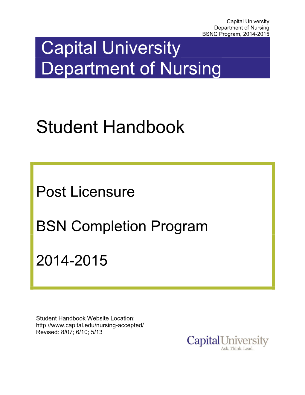 Capital University Department of Nursing Student Handbook