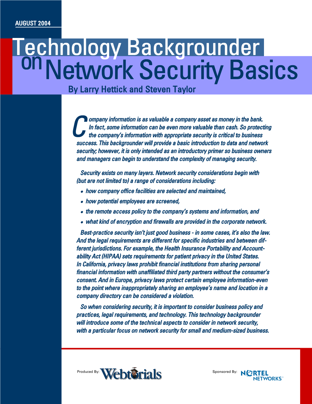 Technology Backgrounder on Network Security Basics