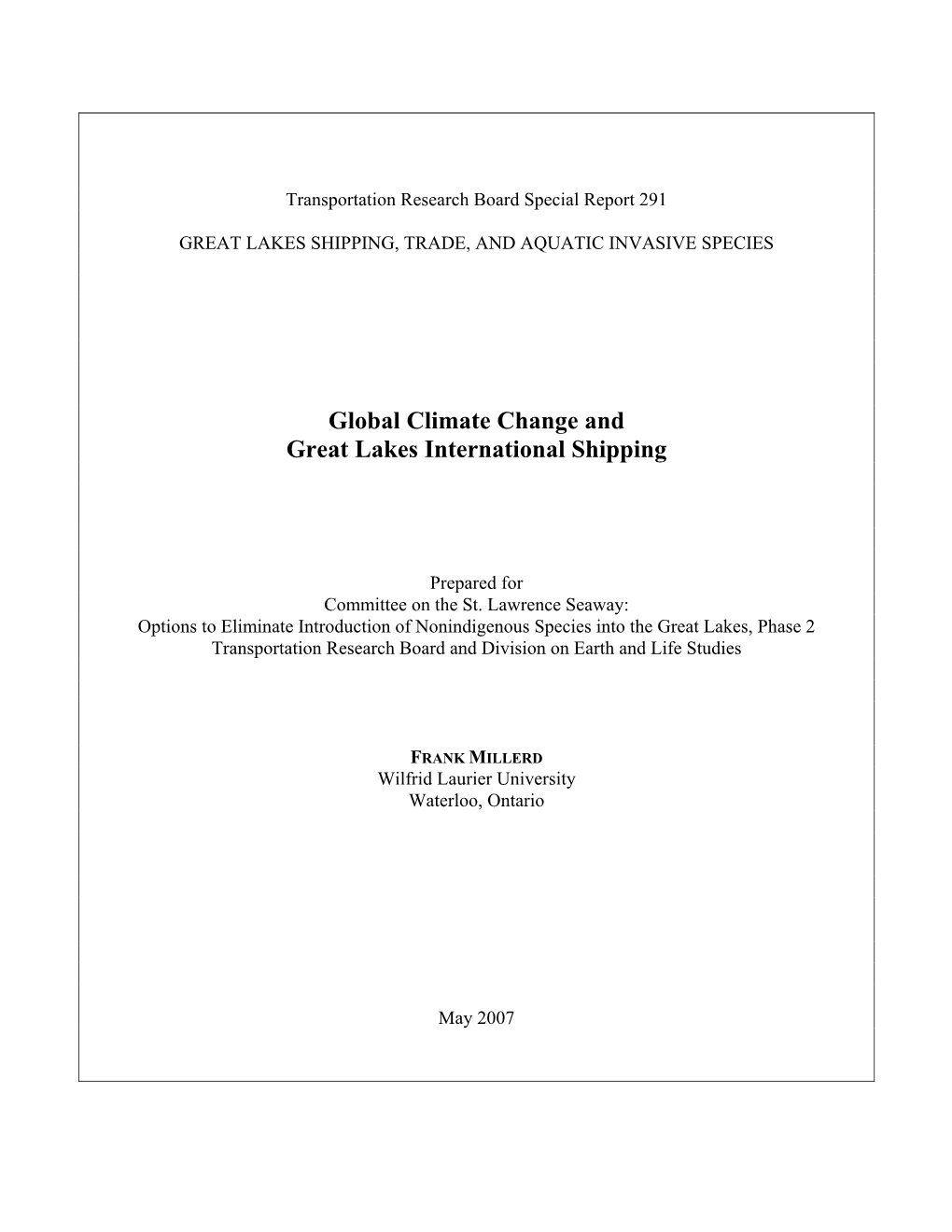 Global Climate Change and Great Lakes International Shipping