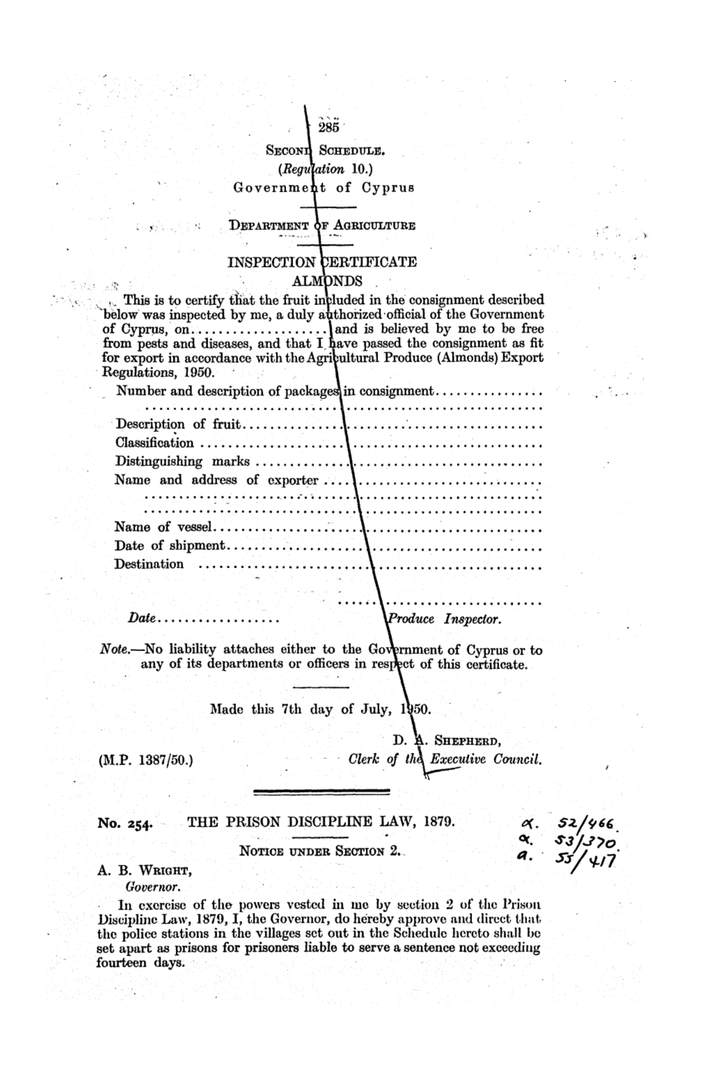 Government of Cyprus INSPECTION CERTIFICATE