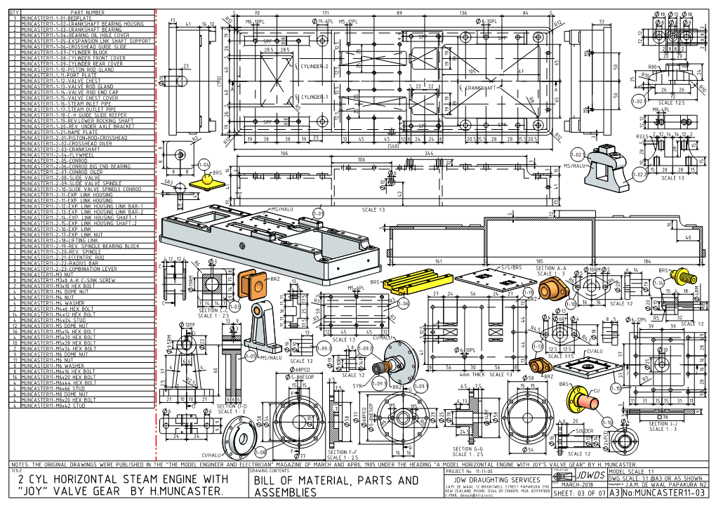 "Joy" Valve Gear by H.Muncaster. Bill Of