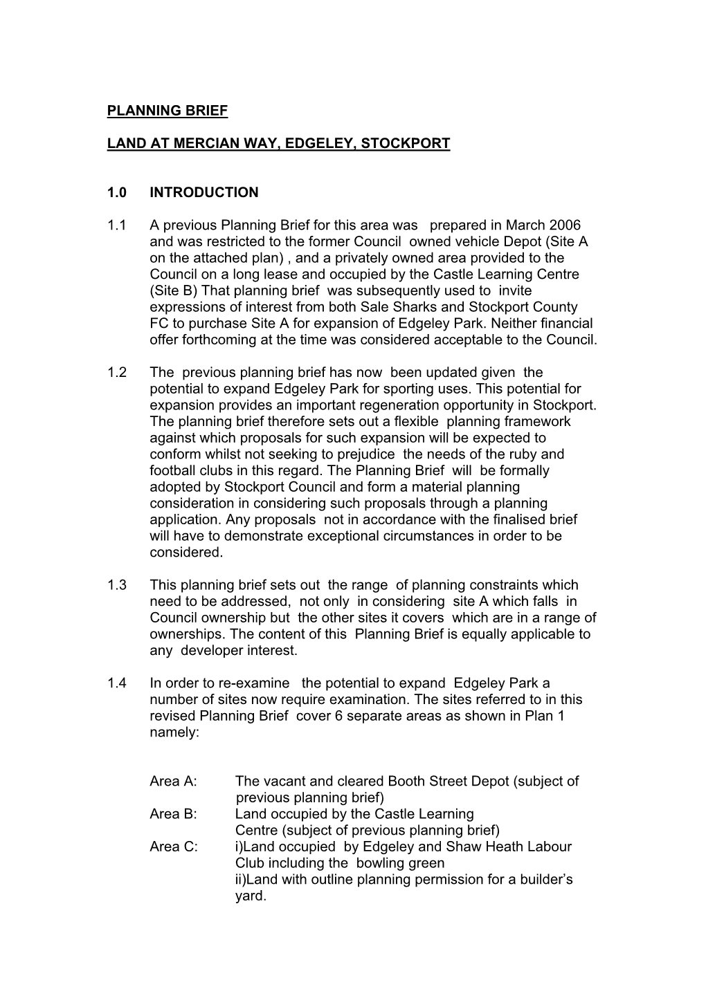 BOOTH STREET Approved PLANNING BRIEF