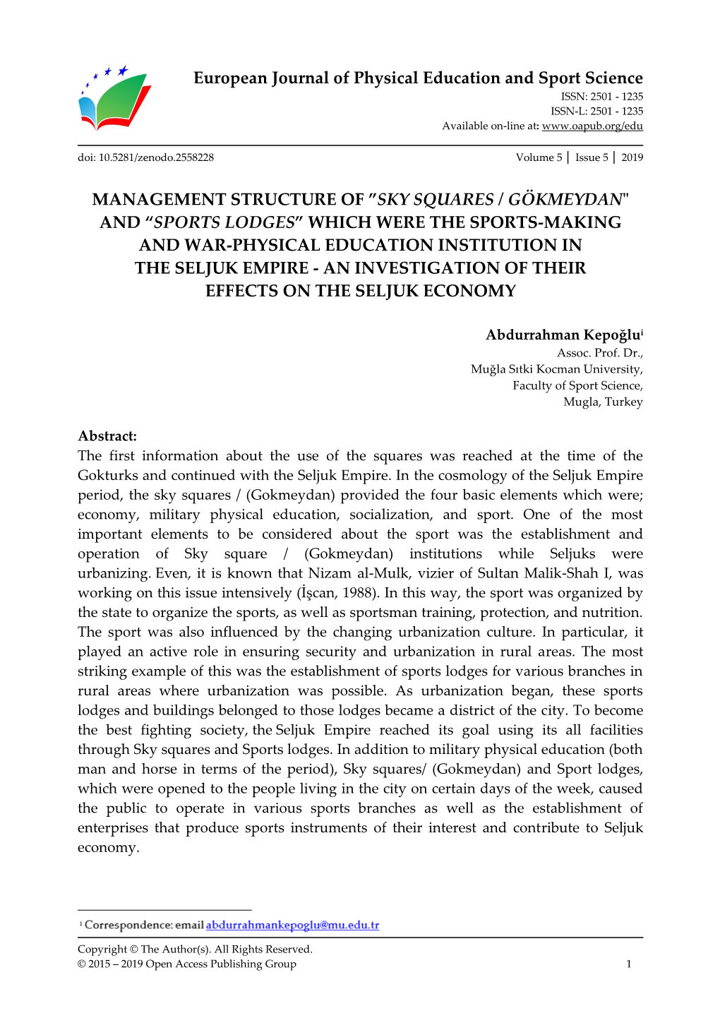 European Journal of Physical Education and Sport Science