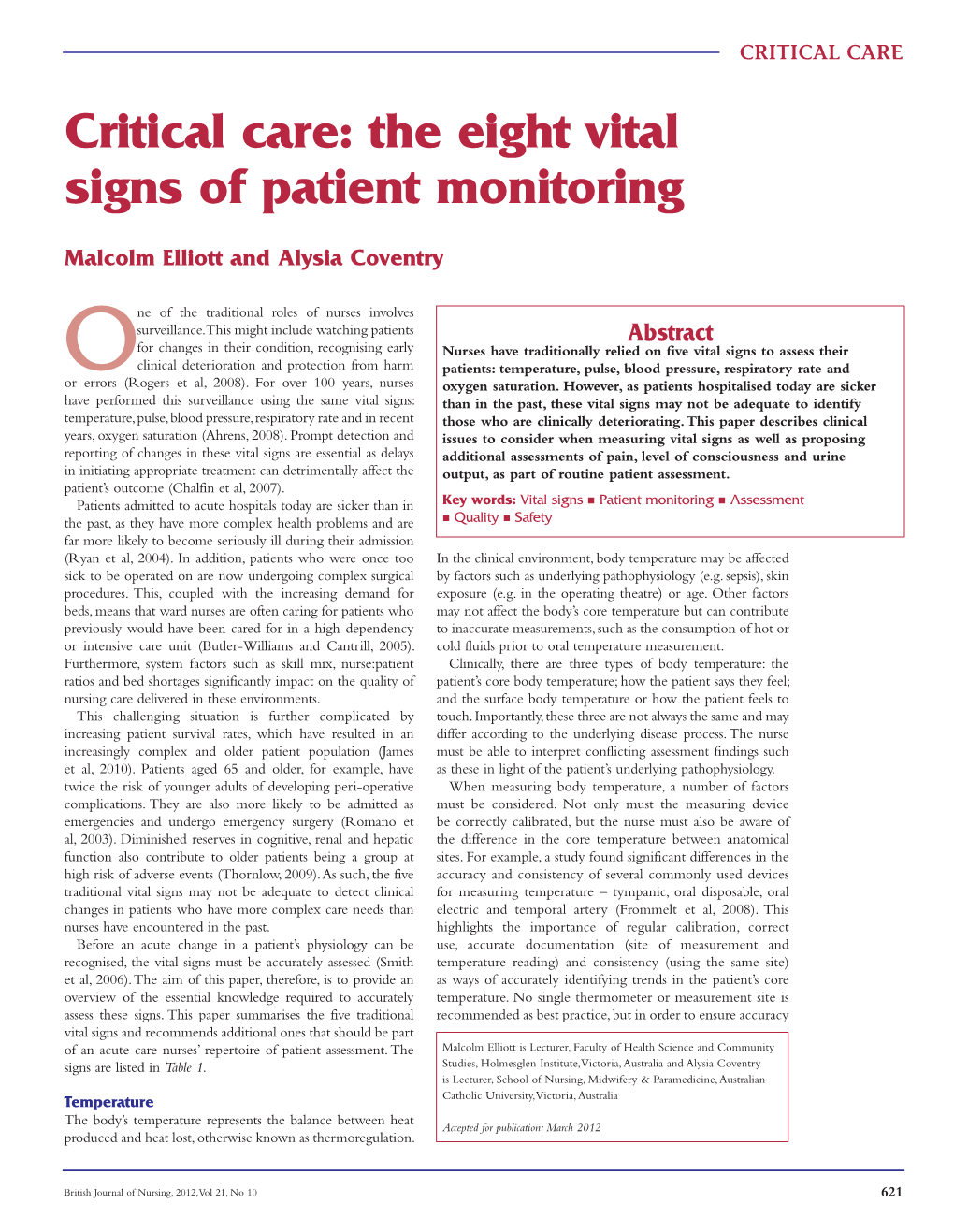 Critical Care: the Eight Vital Signs of Patient Monitoring