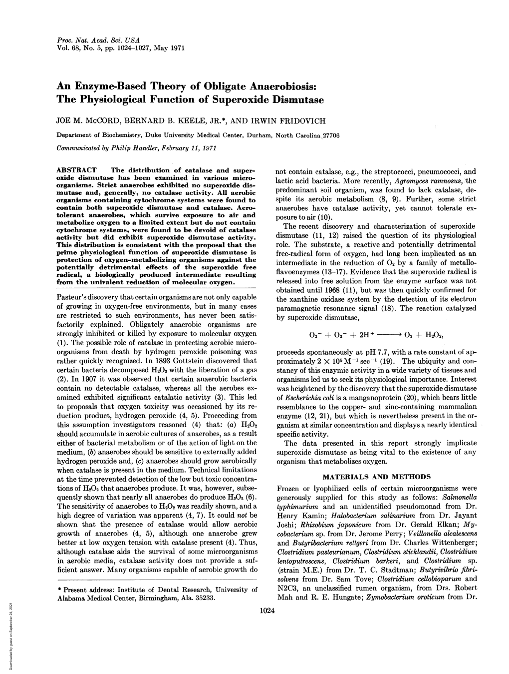 The Physiological Function of Superoxide Dismutase