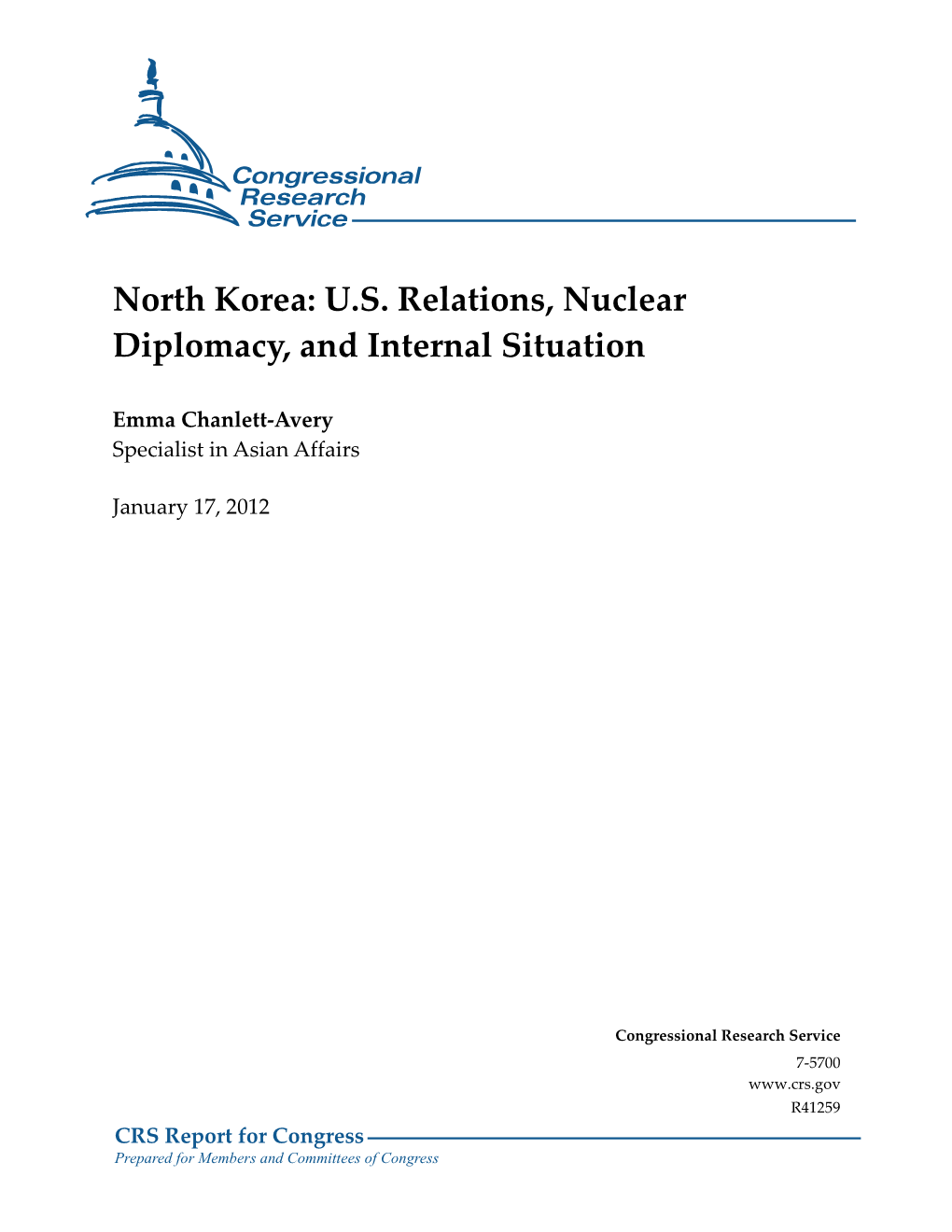 North Korea: U.S. Relations, Nuclear Diplomacy, and Internal Situation