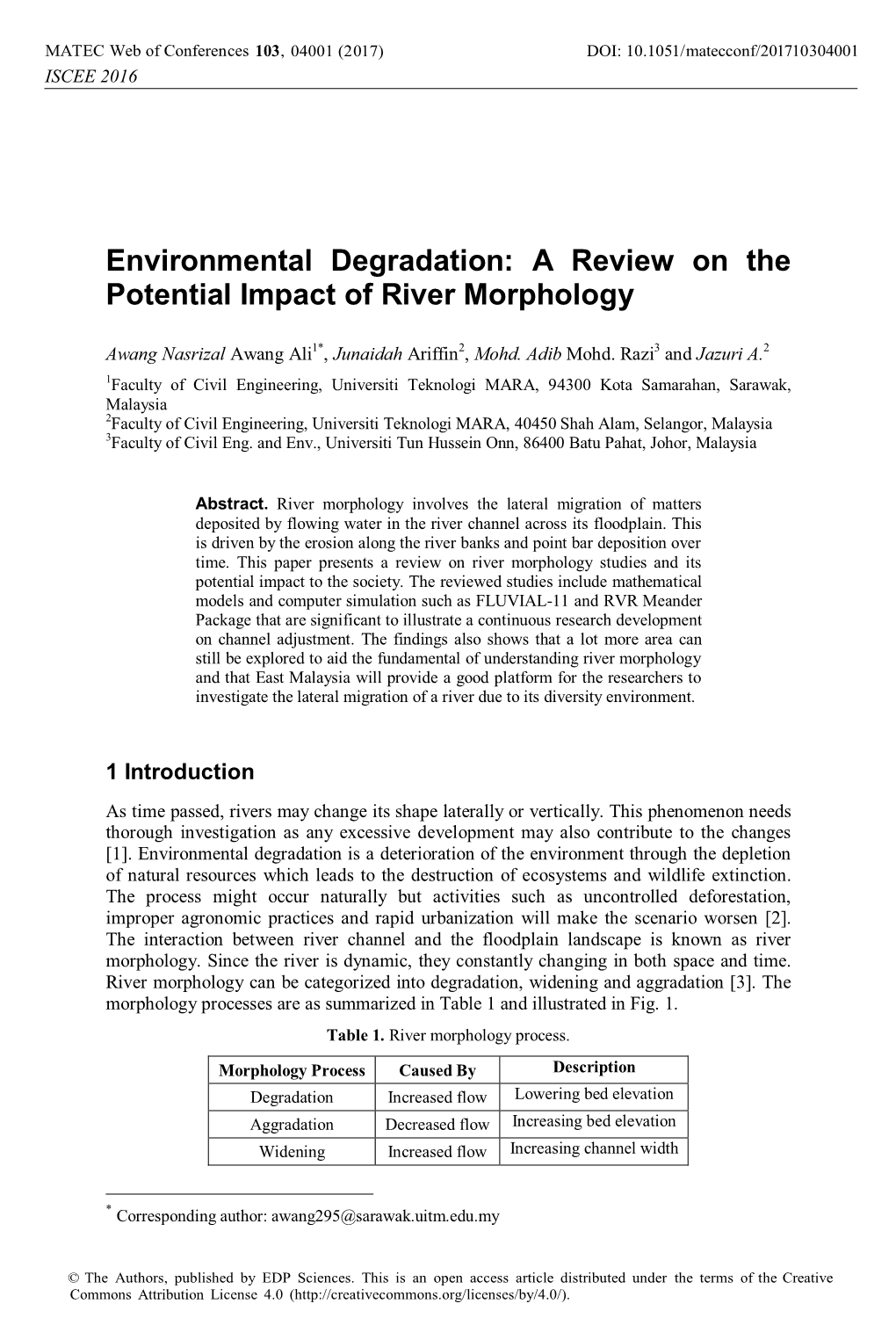 Environmental Degradation: a Review on the Potential Impact of River Morphology