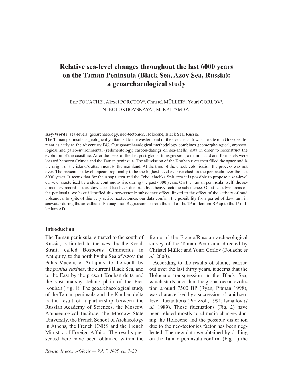 Relative Sea-Level Changes Throughout the Last 6000 Years on the Taman Peninsula (Black Sea, Azov Sea, Russia): a Geoarchaeological Study