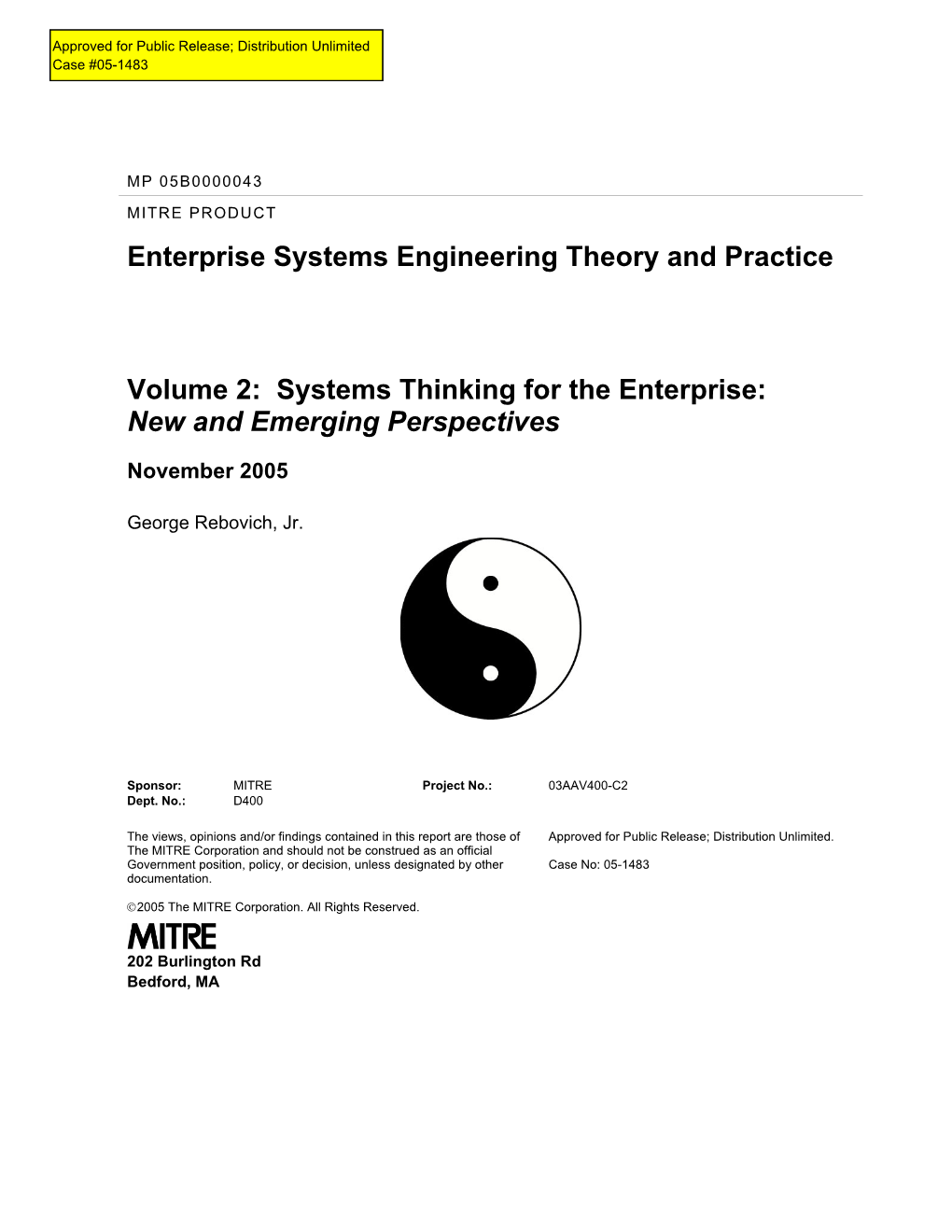 Enterprise Systems Engineering Theory and Practice, Volume 2