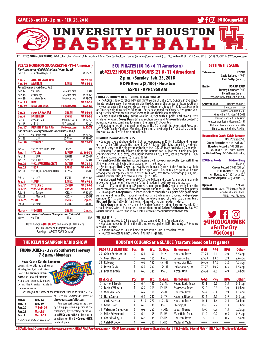 BASKETBALL ATHLETICS COMMUNICATIONS: 3204 Cullen Blvd