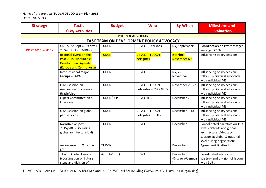 Name of the Project: TUDCN DEVCO Work Plan 2013