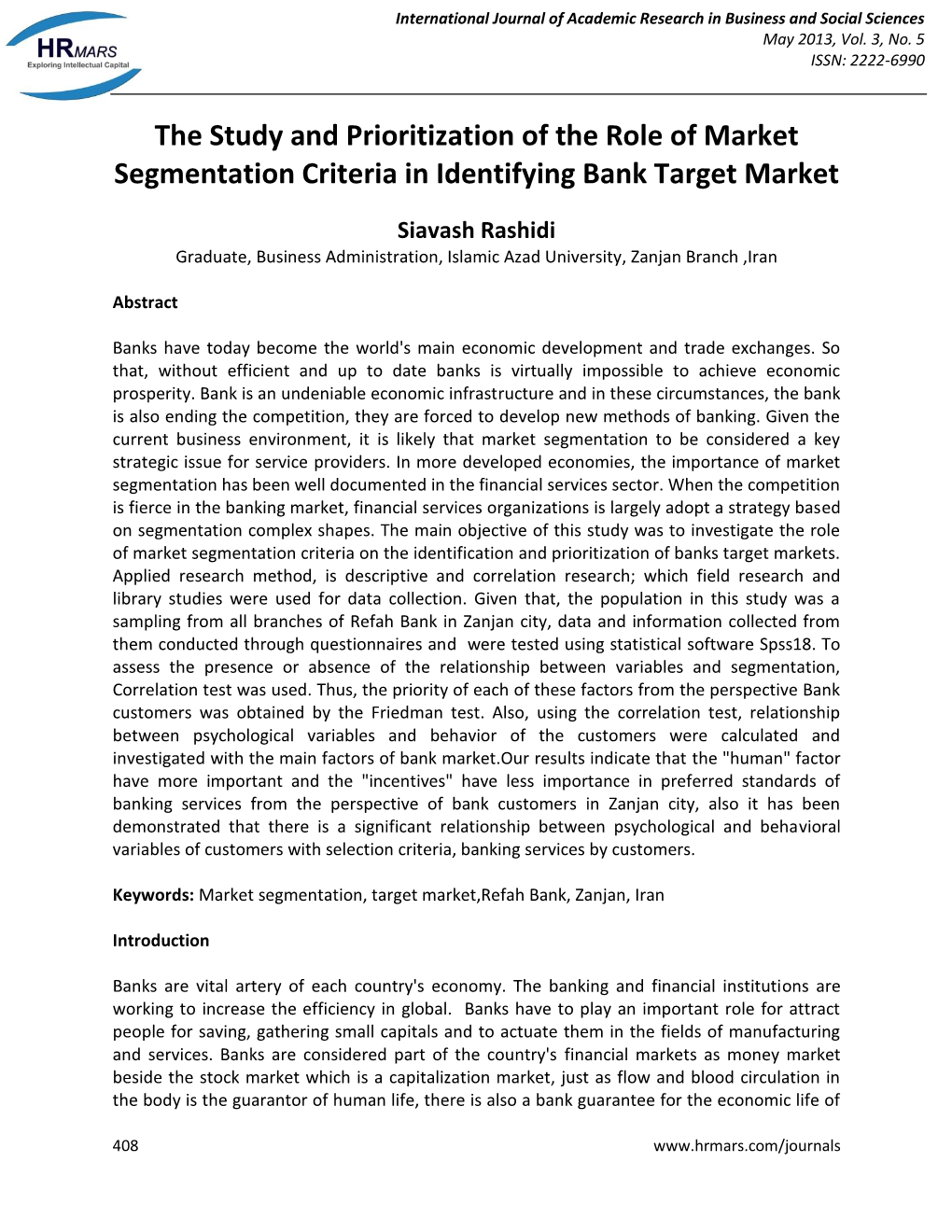 The Study and Prioritization of the Role of Market Segmentation Criteria in Identifying Bank Target Market