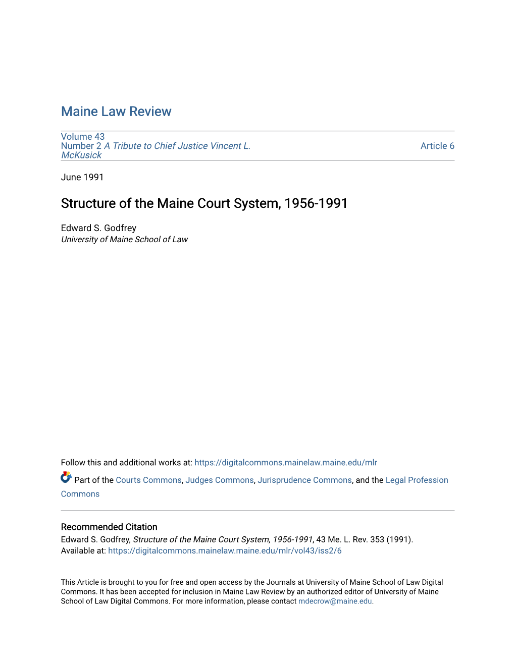 Structure of the Maine Court System, 1956-1991