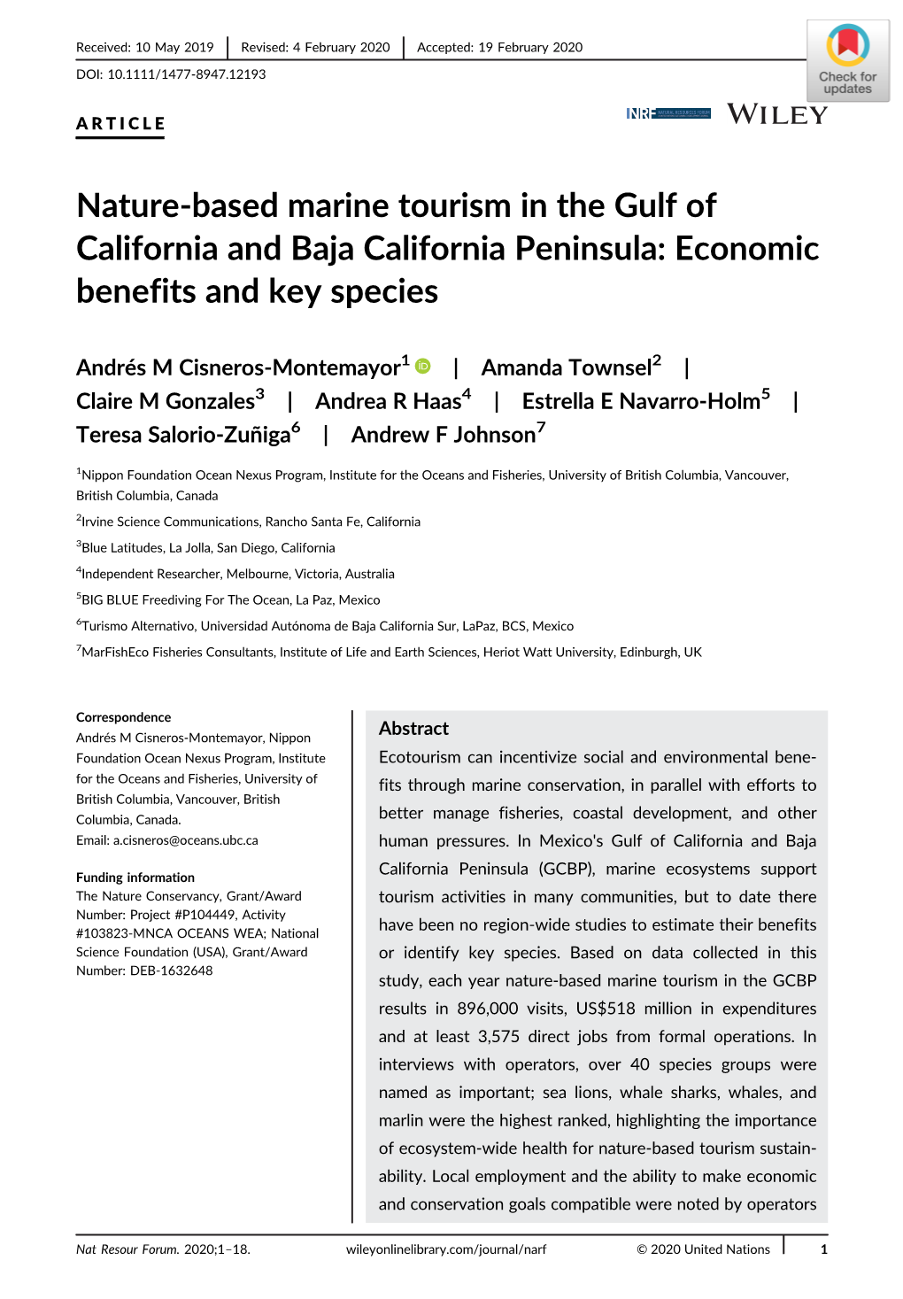 Nature‐Based Marine Tourism in the Gulf of California and Baja California Peninsula