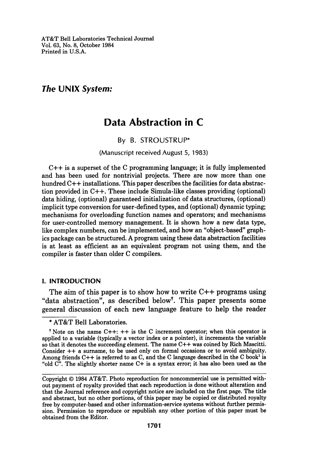 The UNIX System: Data Abstraction in C