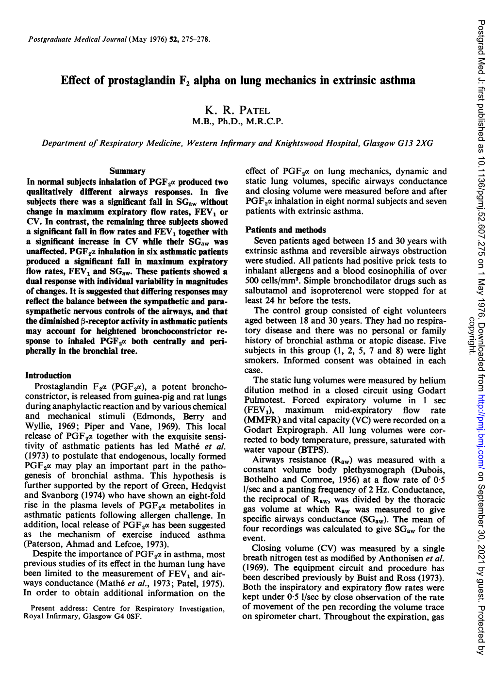 Effect of Prostaglandin F2 Alpha on Lung Mechanics in Extrinsic Asthma