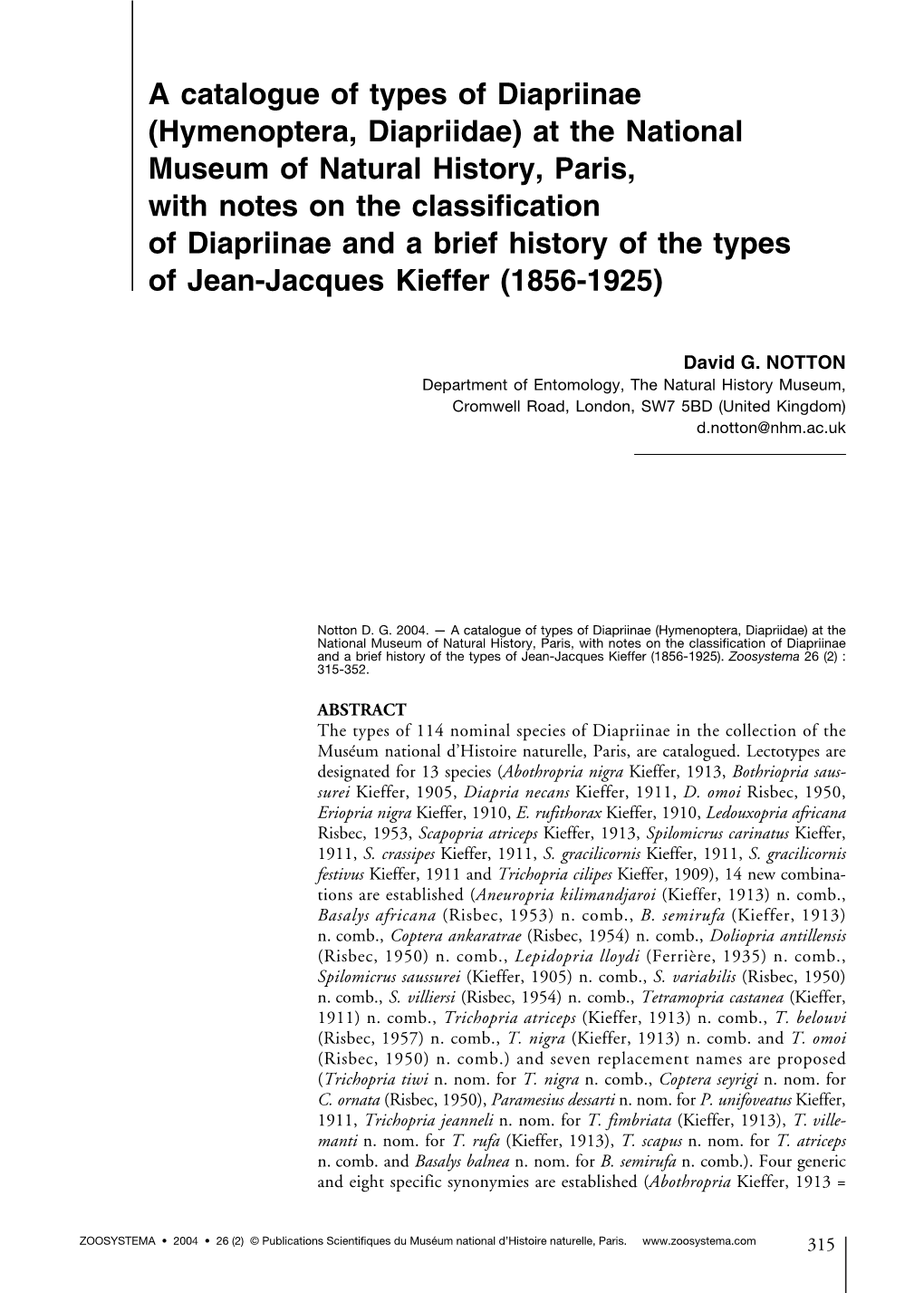 A Catalogue of Types of Diapriinae (Hymenoptera, Diapriidae)