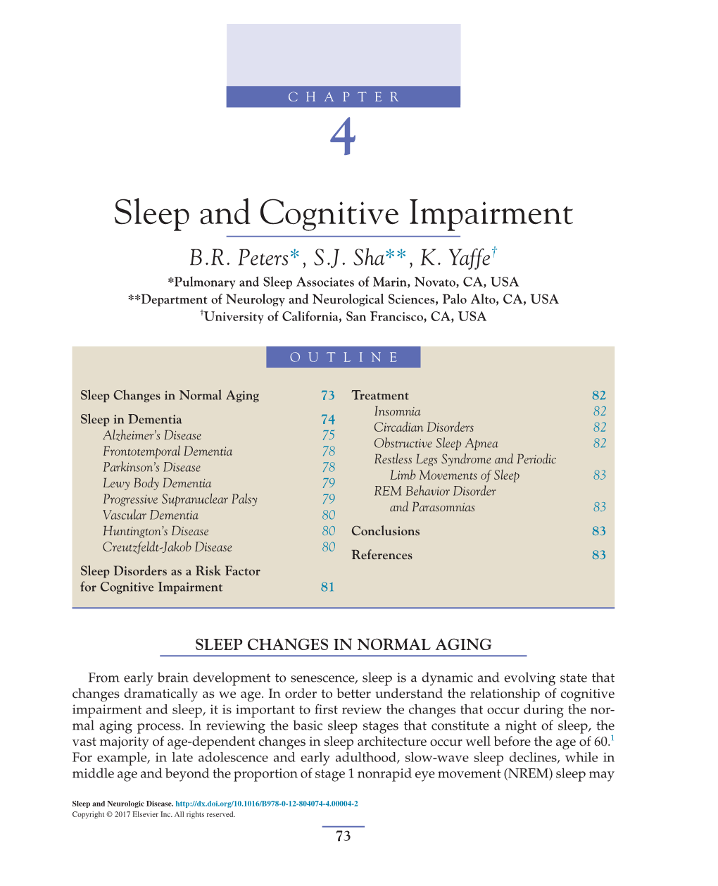 CHAPTER 4 Sleep and Cognitive Impairment B.R