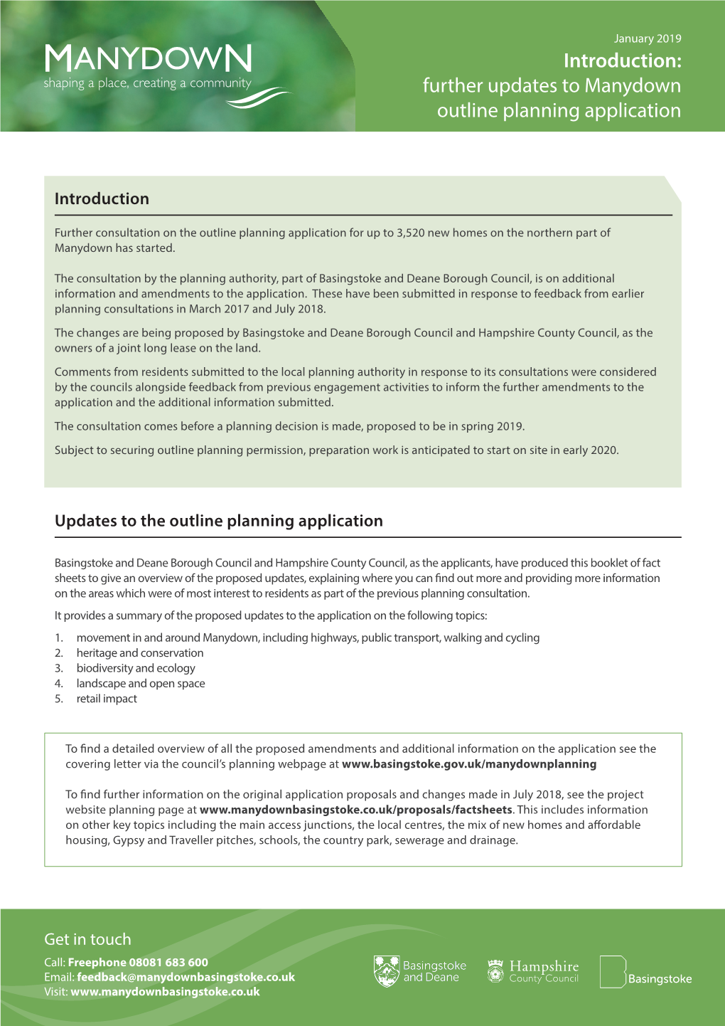 Further Updates to Manydown Outline Planning Application