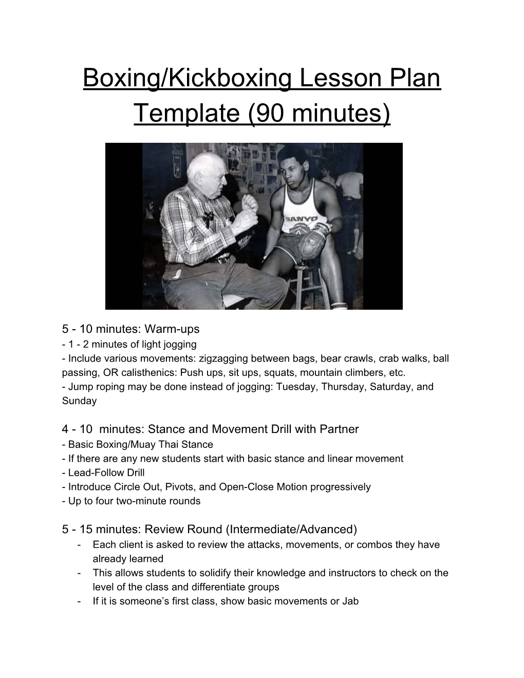 Boxing/Kickboxing Lesson Plan Template (90 Minutes)