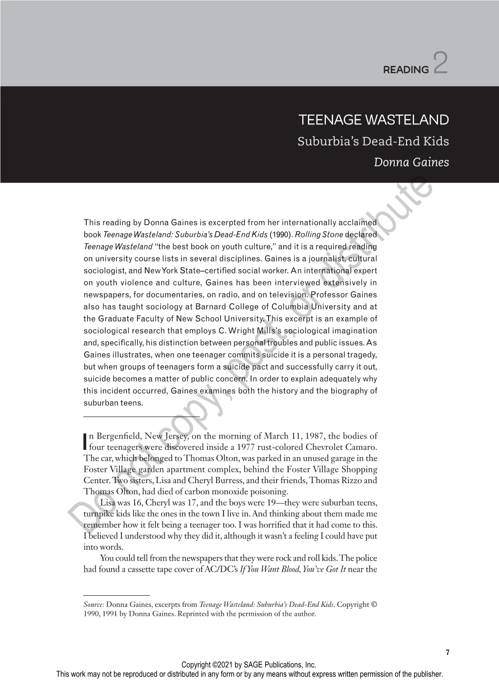 TEENAGE WASTELAND Suburbia’S Dead-End Kids Donna Gaines