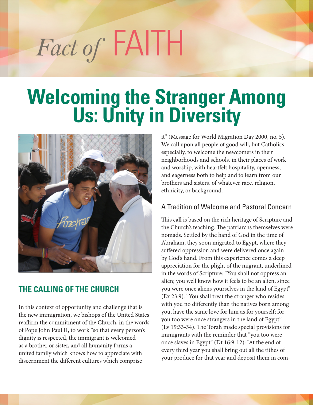 Welcoming the Stranger Among Us: Unity in Diversity