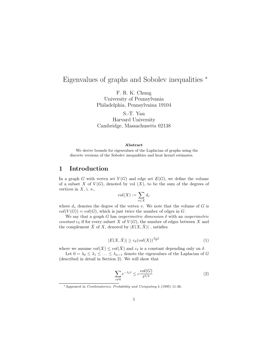 Eigenvalues of Graphs and Sobolev Inequalities ∗