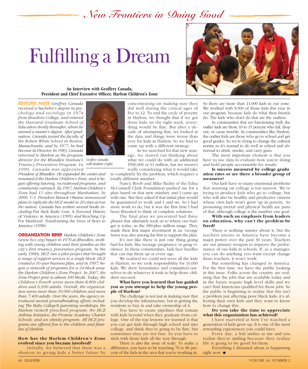 To Download a PDF of an Interview with Geoffrey Canada, President