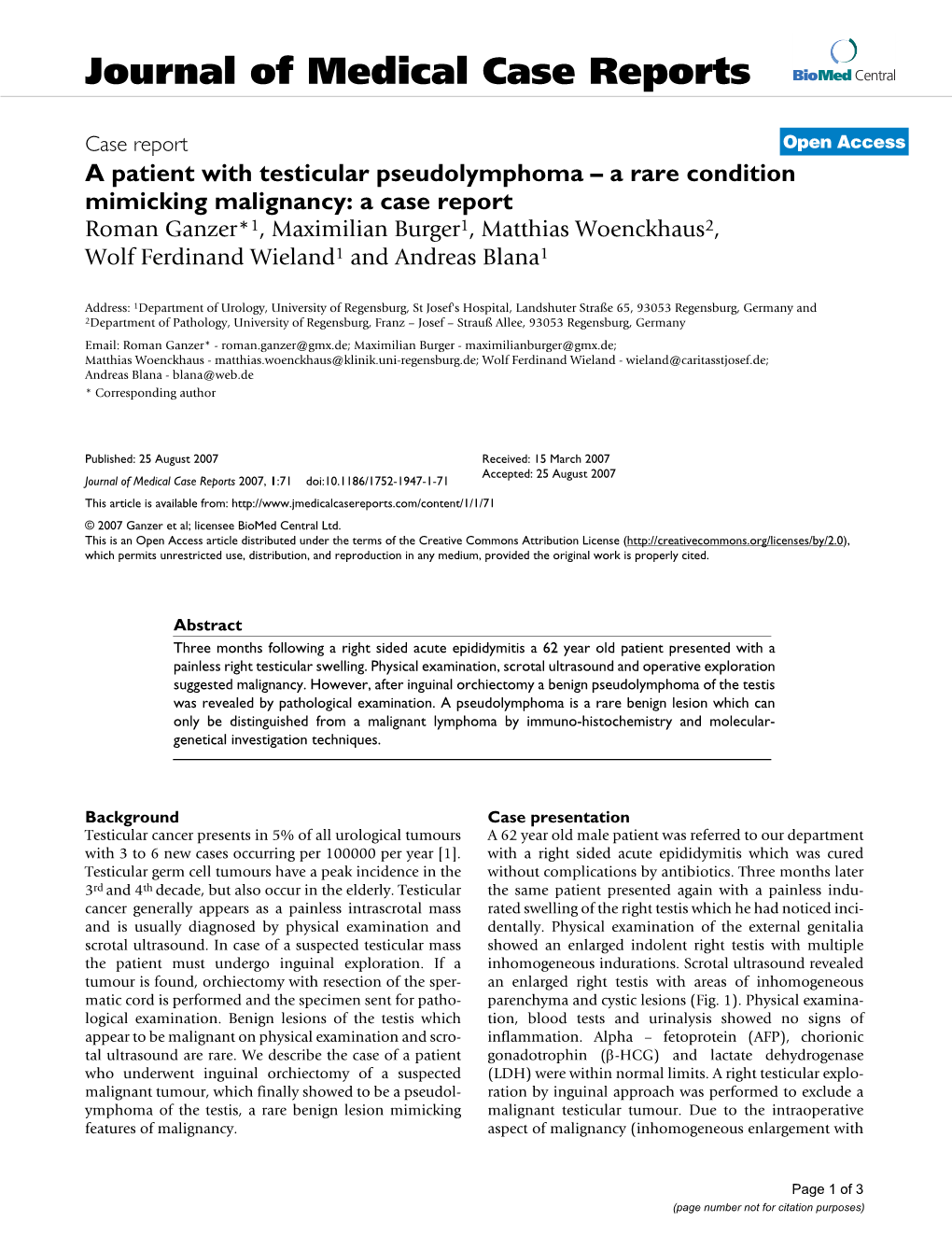 A Patient with Testicular Pseudolymphoma–A Rare Condition