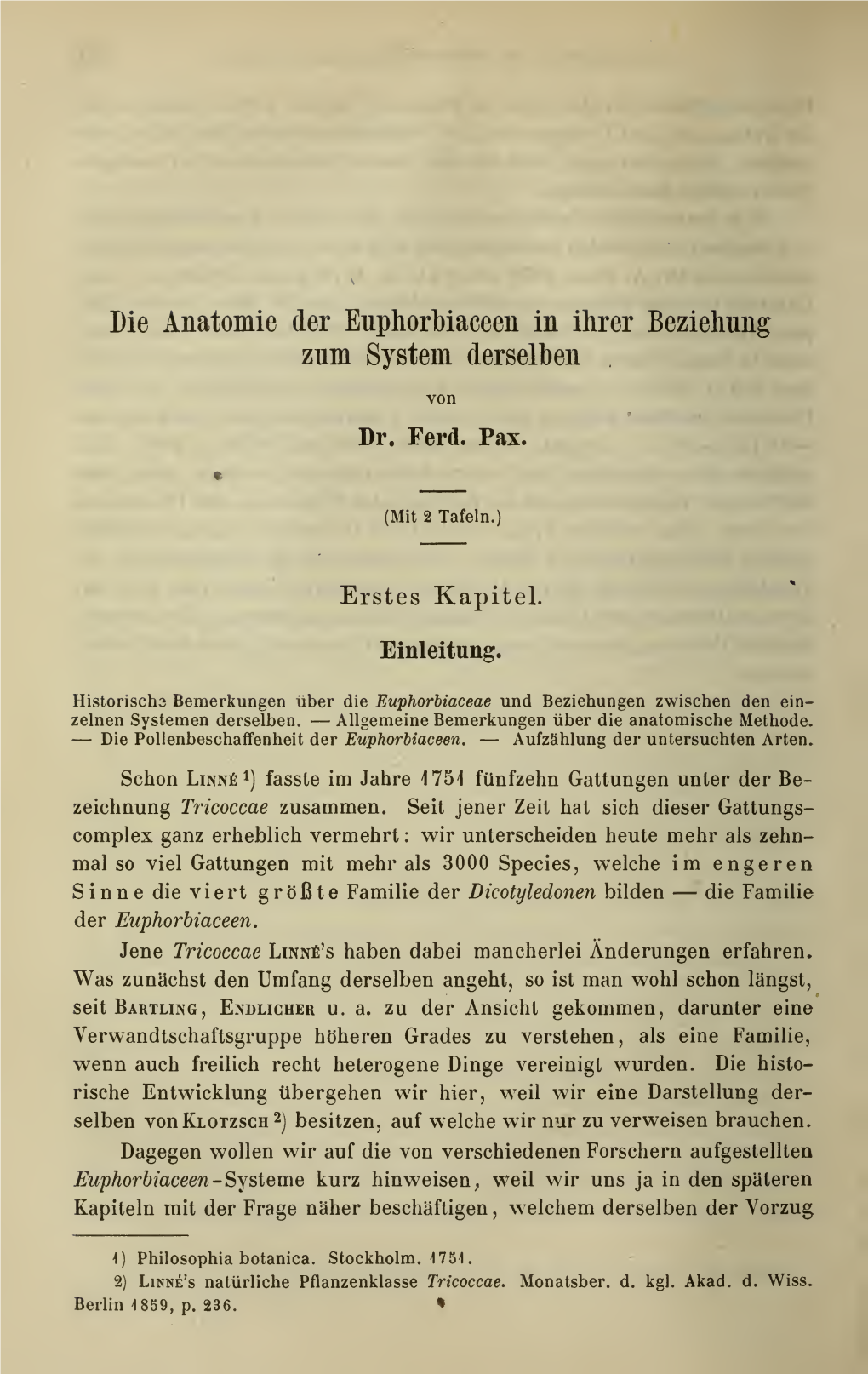 Die Anatomie Der Euphorbiaceen in Ihrer Beziehung Zum System Derselben