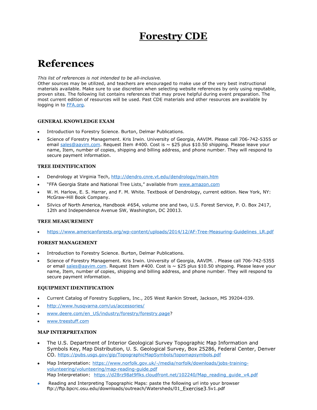 Forestry CDE References