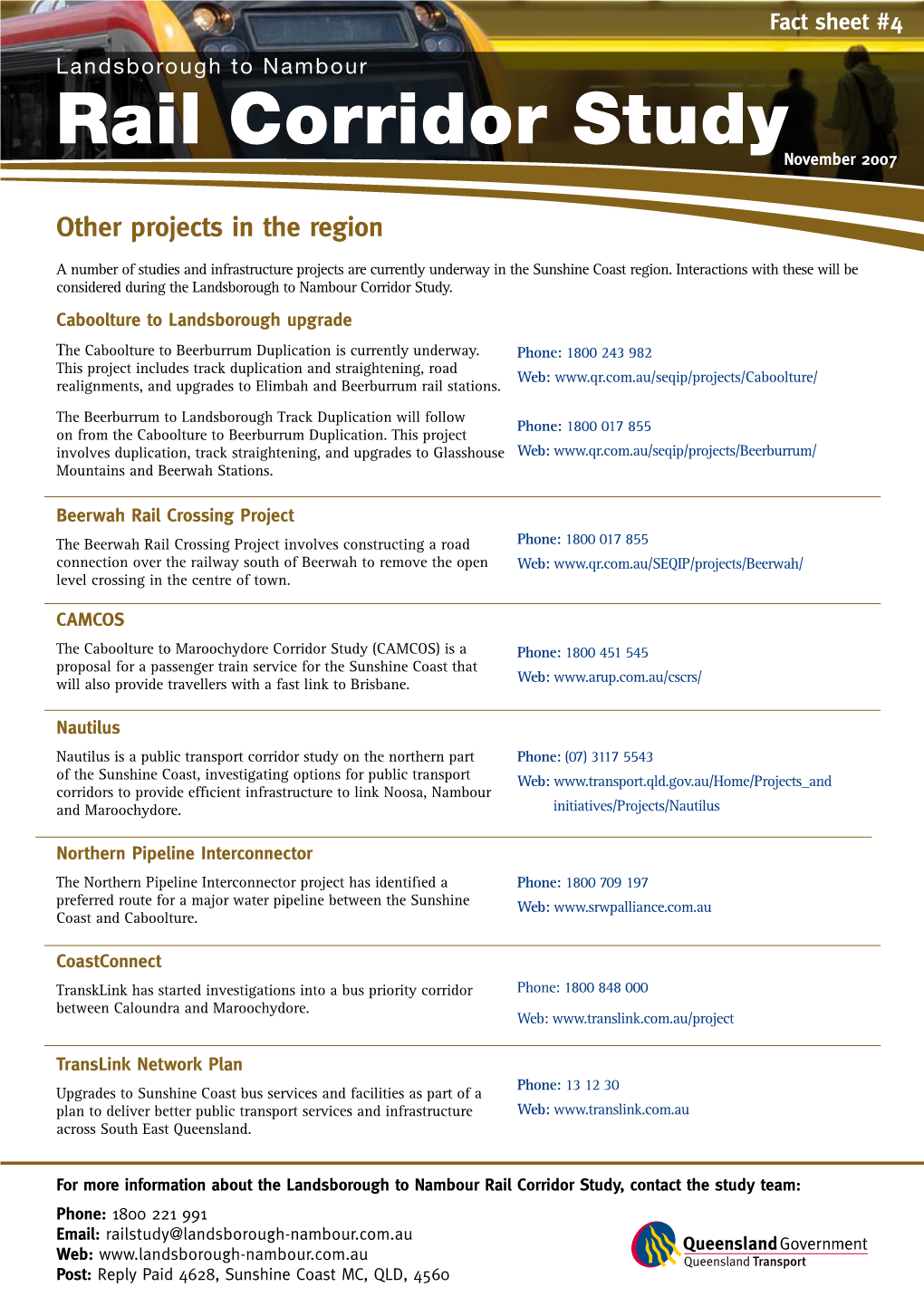 Landsborough to Nambour Rail Corridor Study Fact Sheet