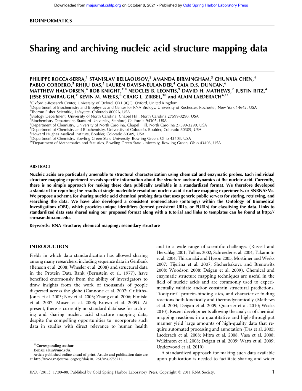 Sharing and Archiving Nucleic Acid Structure Mapping Data