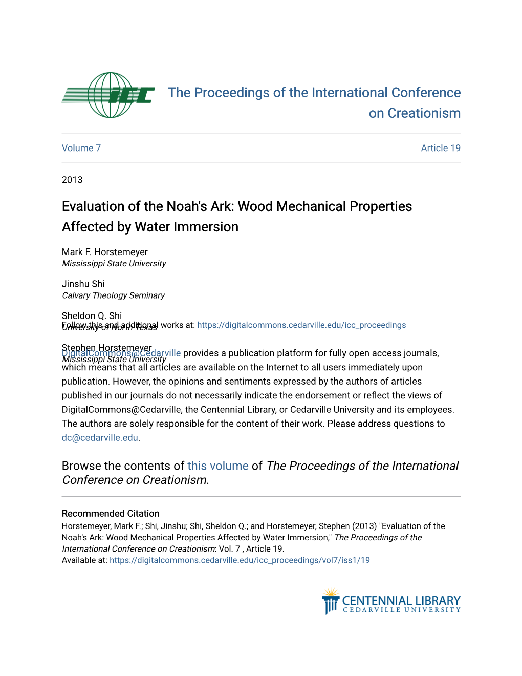 Evaluation of the Noah's Ark: Wood Mechanical Properties Affected by Water Immersion