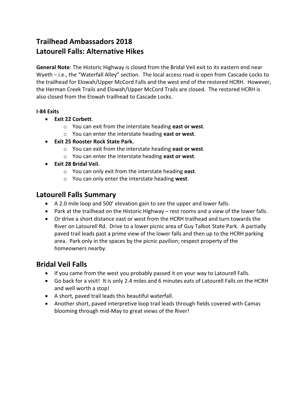 Alternative Hikes Latourell Falls Summary Bridal Veil Falls