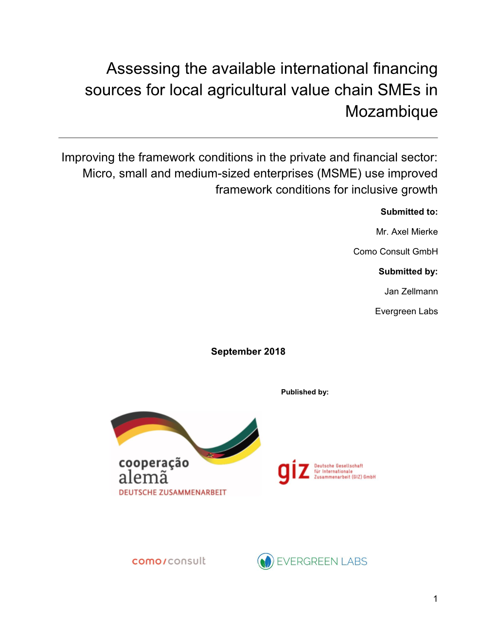 Assessing the Available International Financing Sources for Local Agricultural Value Chain Smes in Mozambique