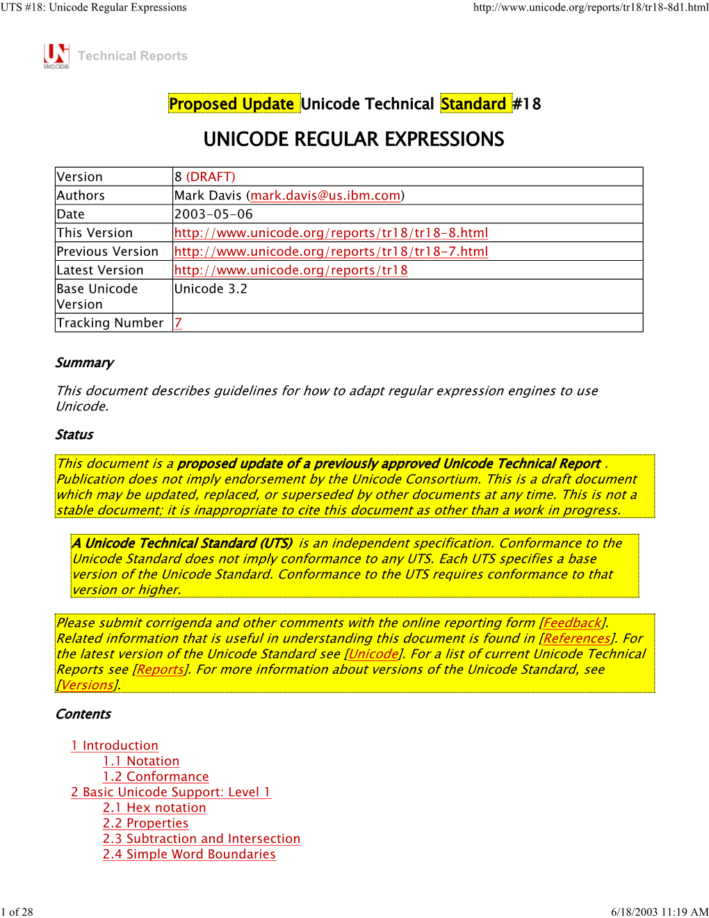 UTS #18: Unicode Regular Expressions