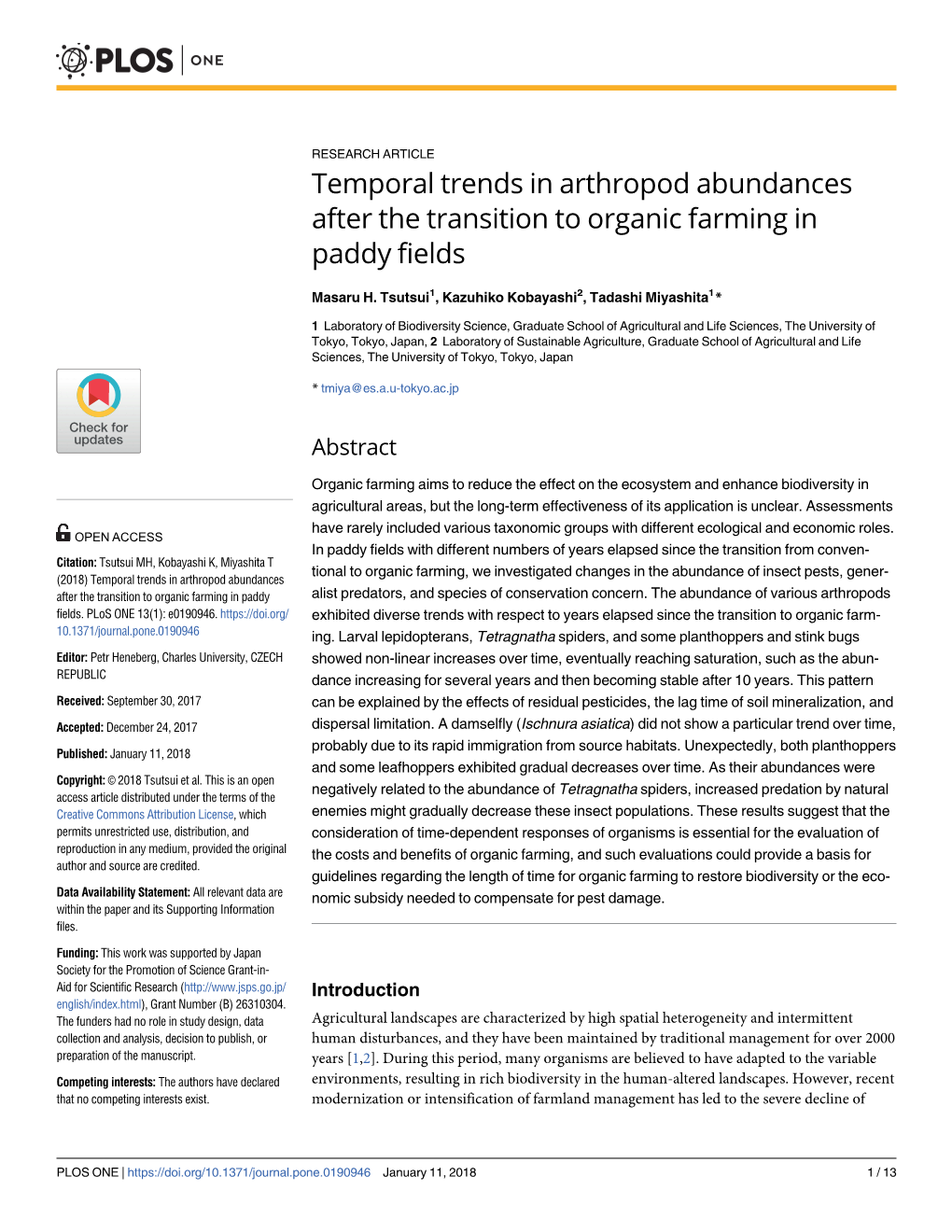 Temporal Trends in Arthropod Abundances After the Transition to Organic Farming in Paddy Fields