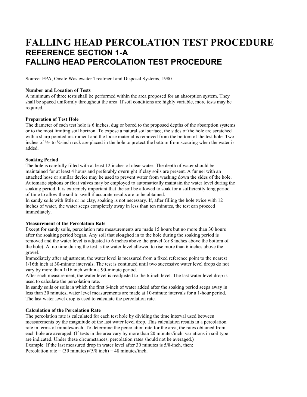Falling Head Percolation Test Procedure