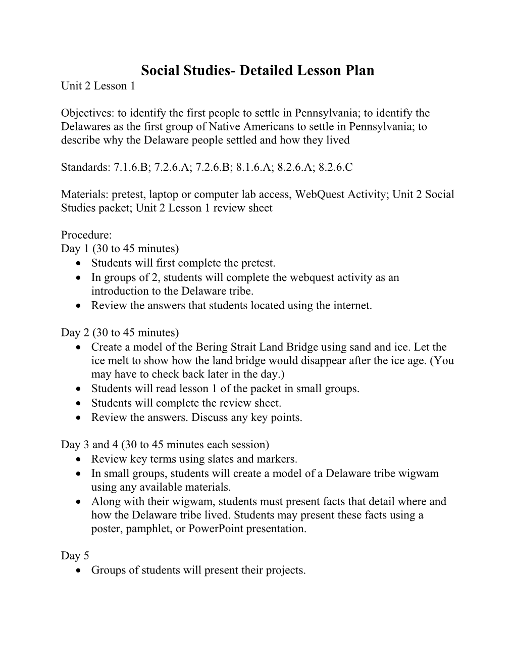 Social Studies- Detailed Lesson Plan