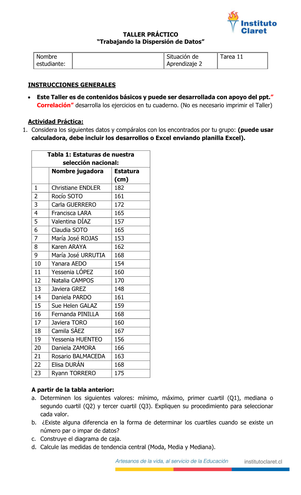 TALLER PRÁCTICO “Trabajando La Dispersión De Datos”