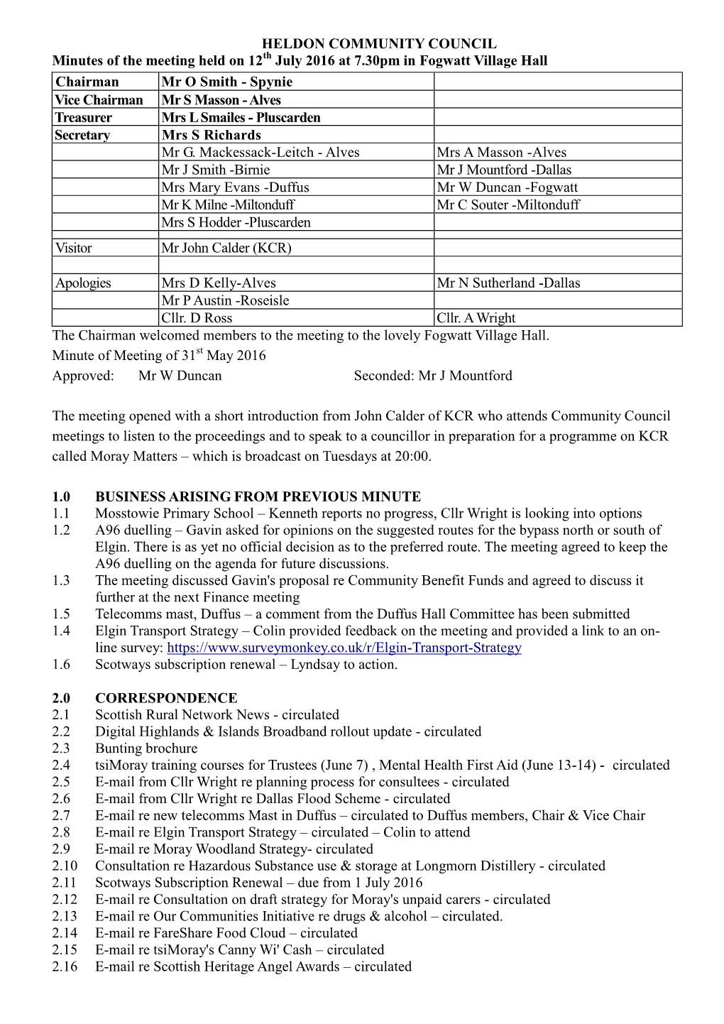 HELDON COMMUNITY COUNCIL Minutes of The