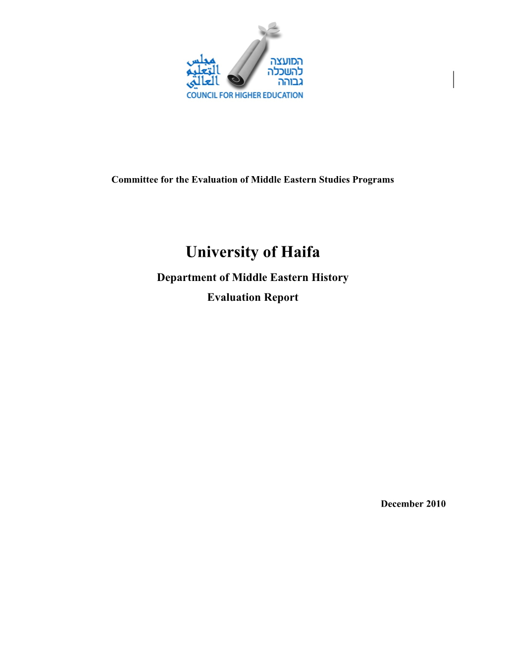 University of Haifa Department of Middle Eastern History Evaluation Report