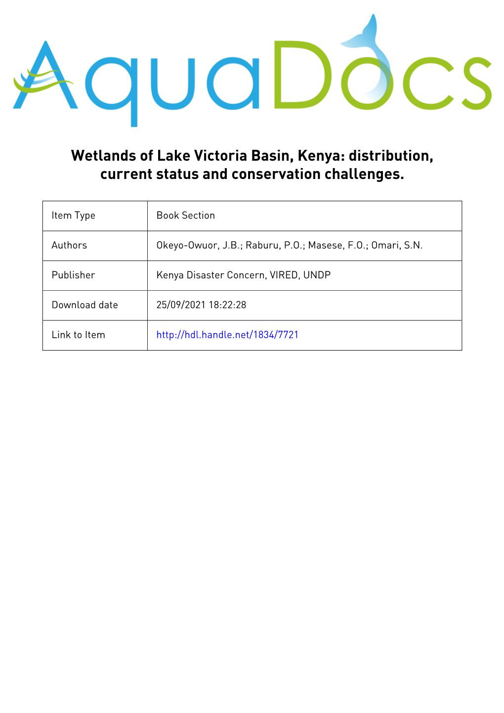 Wetlands of Lake Victoria Basin, Kenya: Distribution, Current Status and Conservation Challenges