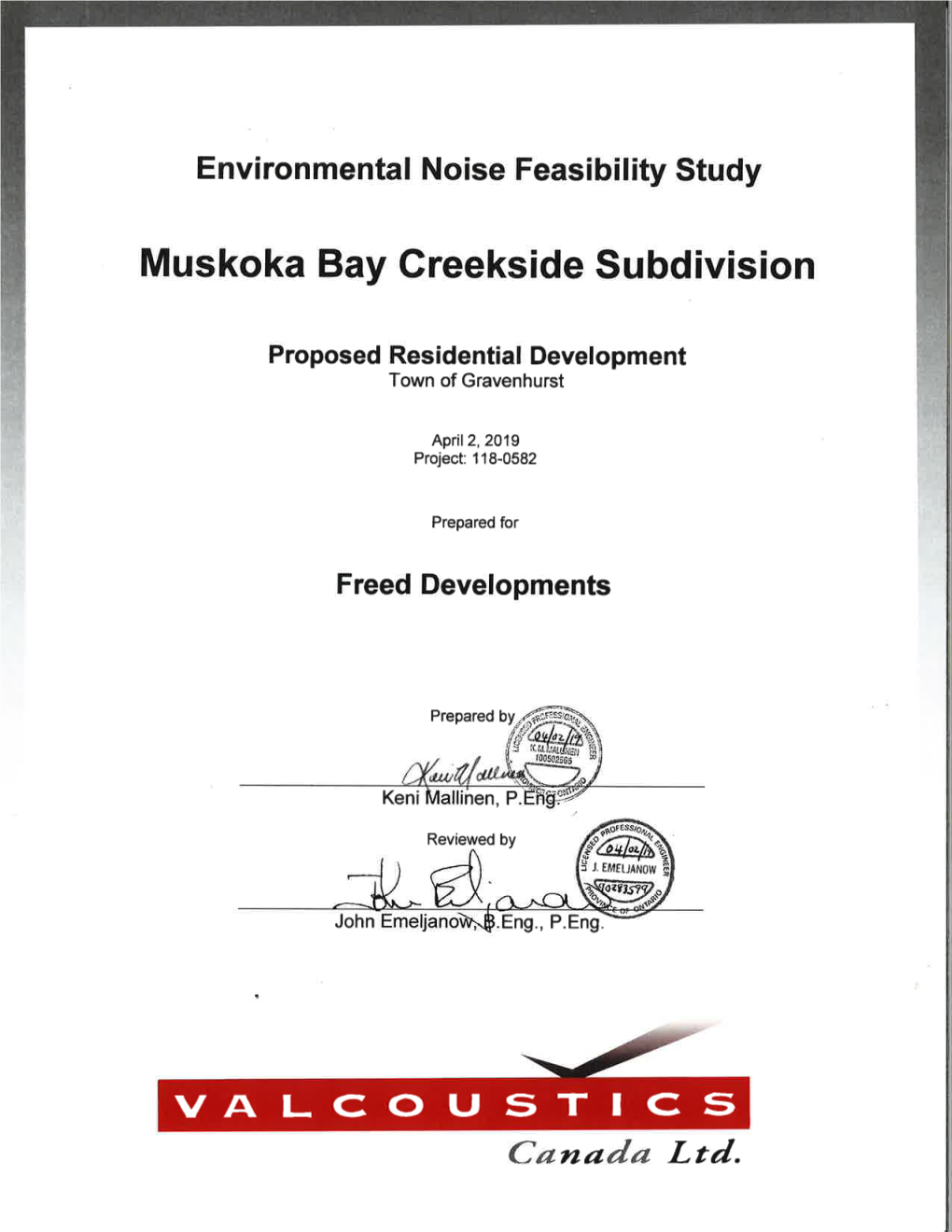 Environmental Noise Feasibility Study, Valcoustics Canada Ltd