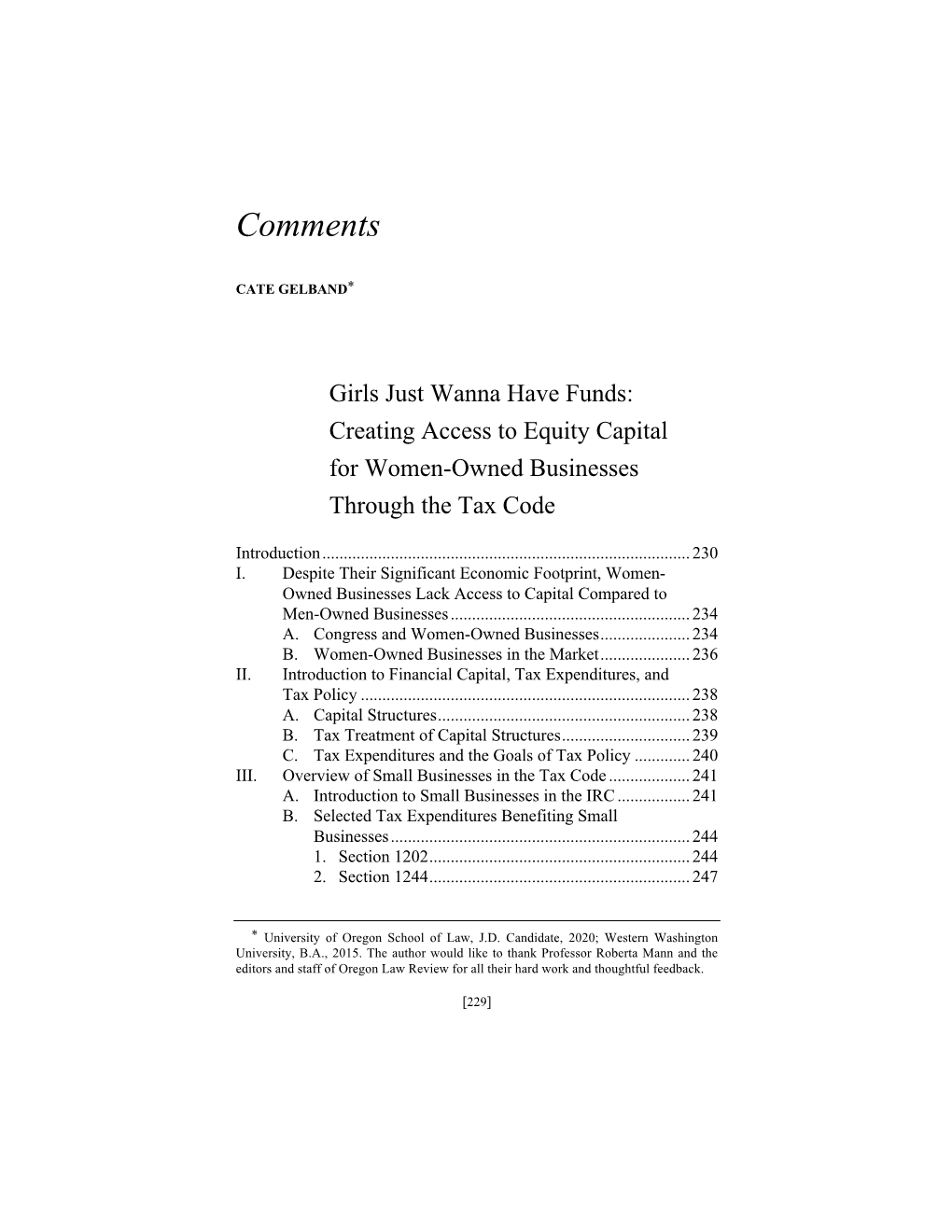 Creating Access to Equity Capital for Women-Owned Businesses Through the Tax Code