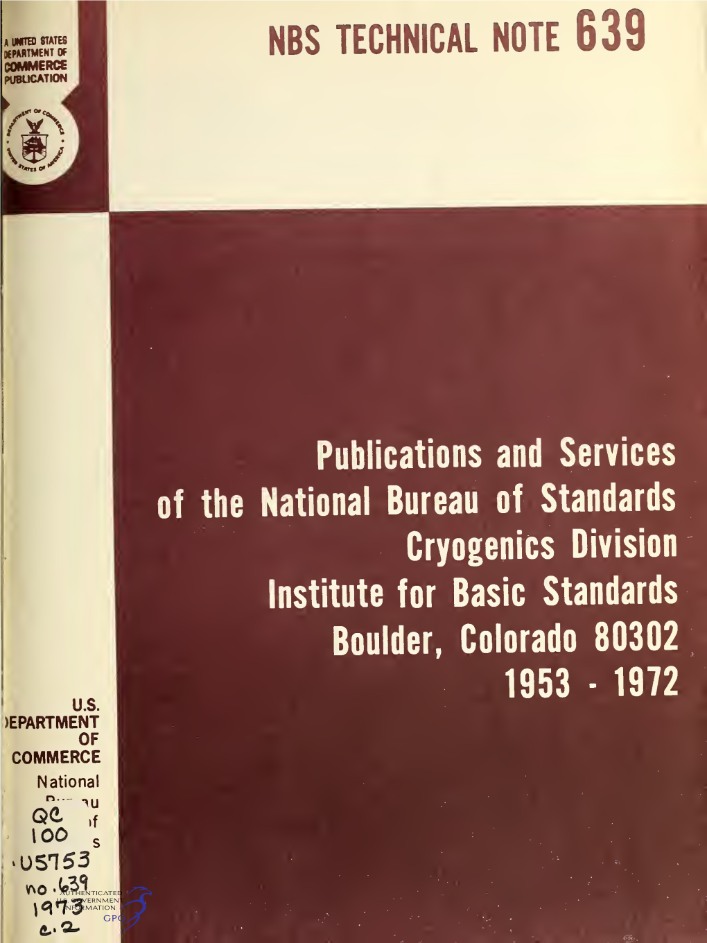 Of the National Bureau of Standards Cryogenics Division