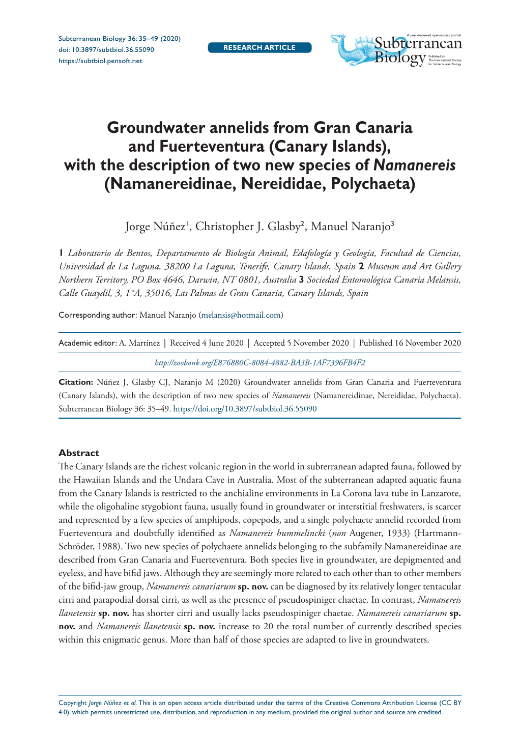 Groundwater Annelids from Gran Canaria and Fuerteventura